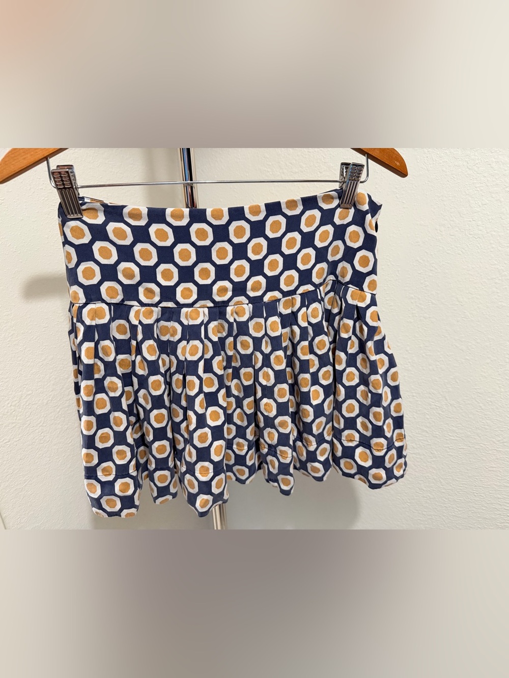 Theory Navy Blue Skirt with White and Mustard Geometric Print